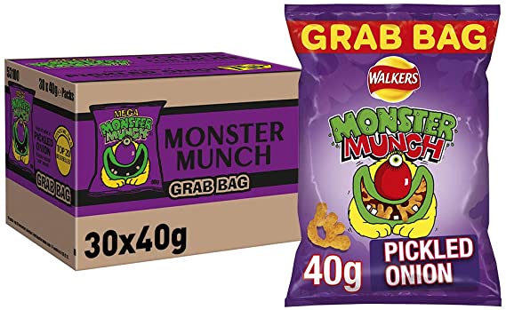 Walkers Crisps Monster Munch Pickled Onion Snacks Box, 40 g (Pack of 30)