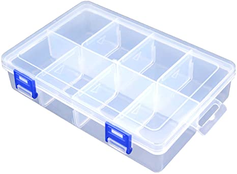 TOPINSTOCK Plastic Compartment Storage Box with Adjustable Divider Removable Grid Compartment for Jewelry Small Accessories Hardware Fitting (8 Grids-Large x 1 Pack)