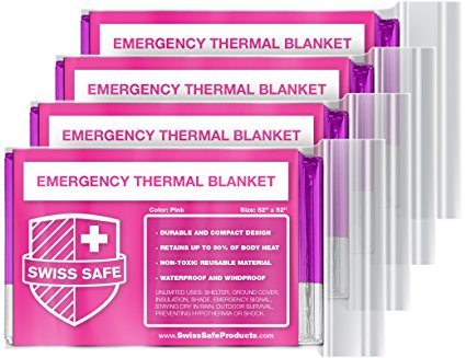 Emergency Mylar Thermal Blankets (4-Pack)   BONUS Signature Gold Foil Space Blanket: Designed for NASA – Perfect for Outdoors, Hiking, Survival, Marathons or First Aid