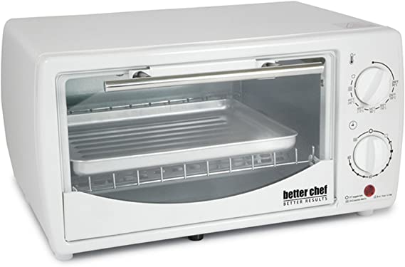 Better Chef Basic Toaster Oven | 4-Slice | 60-Minute Timer | Slide Out Rack | Bake Tray | Broil (White)