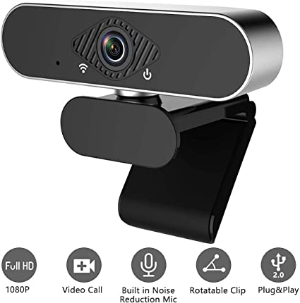 Webcam with Microphone, 1080P HD PC Webcam with USB Plug and Play Web Camera for Video Calling, Online study, Conference, Recording, Gaming with Adjustable Base, Silver