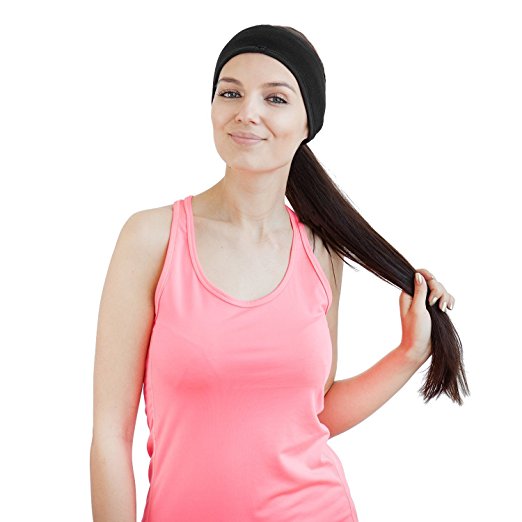 Ponytail Headband (Black) by FAST MILE - Ear Warmer - Sweatband - Sports, Fitness and Fashion - Gift for Girlfriend - LIFETIME 100% Money-Back Guarantee