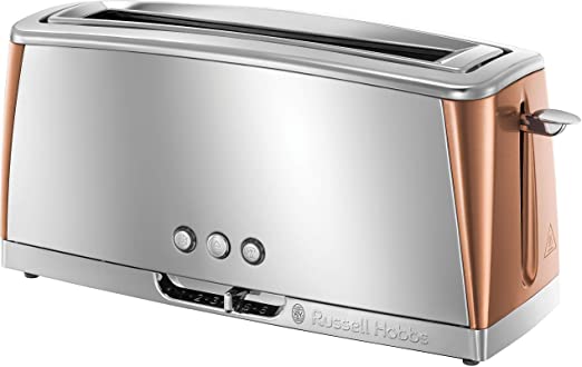 Russell Hobbs Luna Long Slot Toaster, Long Slice or Two Slice Stainless Steel Toaster with Copper Accents and Fast Toasting Technology, 24310