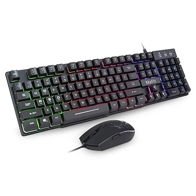 Mafiti Three Color LED Backlit Mechanical Feeling USB Wired Gaming Keyboard and Mouse Combo for Working or Game