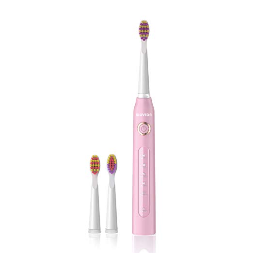 Sonic Electric Toothbrush for Adults and Kids, Pink Toothbrush for Girls with 5 Modes and 3 Brush Heads, USB Charging Travel Toothbrush 2-Minute Timer for Oral Care, Waterproof