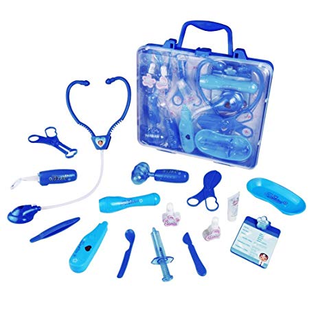 Fajiabao Doctor Set Medical Carrycase Doctor Kit Playset For Kids Role Play Pretend Toys For 3 4 5 Year old Girl Boy (Blue)