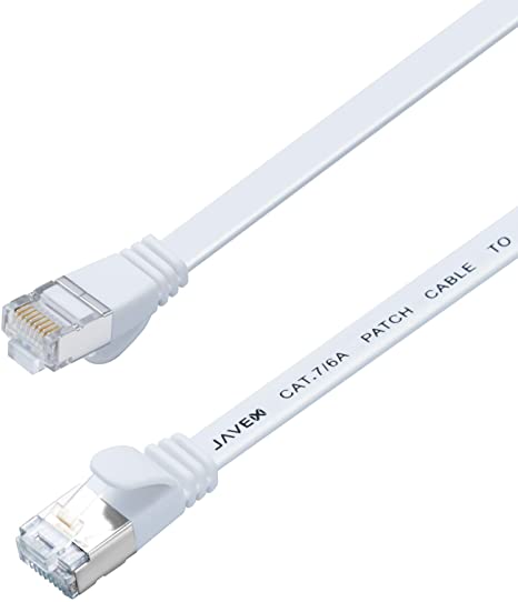 JAVEX CAT7 RJ45 [Shielded, 10GB] Snagless Network Ethernet Flat Cable, White, 25FT