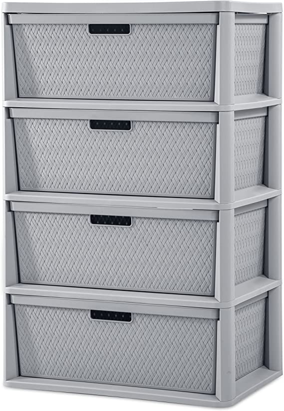 Kinovation 4 Drawer Cross-Weave Tower, with Handles, Cement Grey