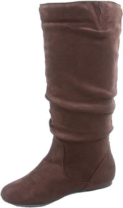 TOP Moda Data-1 Women's Shoes Cute & Comfort Round Toe Flat Heel Slouchy Mid Calf Boot