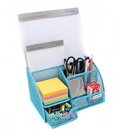 EasyPAG Mesh Desktop Organization 6 Components Desk Supplies Organizer Caddy with Drawer Blue
