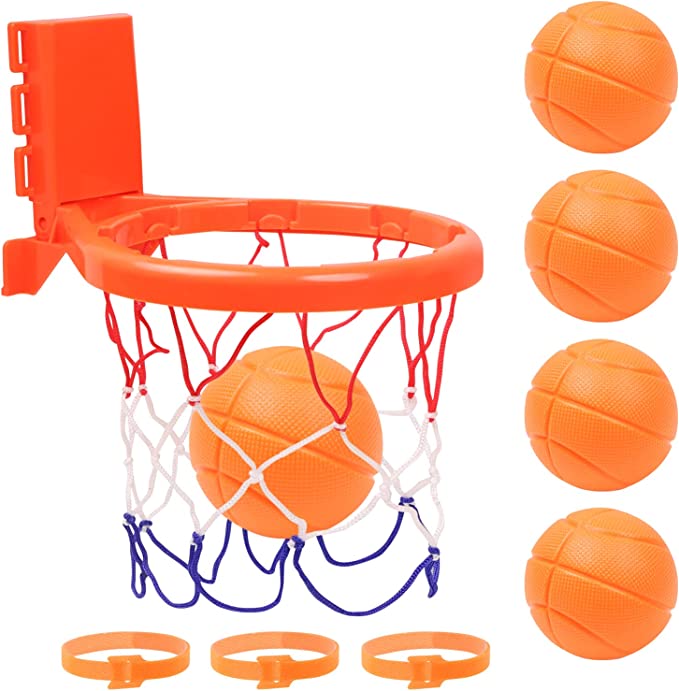 Vicloon Baby Bath Toys, Fold Bath Basketball Hoop for Baby, Mini Bath Toy Fun Basketball Hoop & Balls Set 5 Balls Included, Bath ToysBasketball Hoop with Strong Suction Cup, Fun Toddler Bath Toys