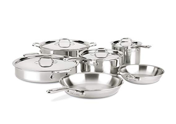 All-Clad ST40010 D3 Compact Stainless Steel Dishwasher Safe Cookware Set, 10-Piece, Silver