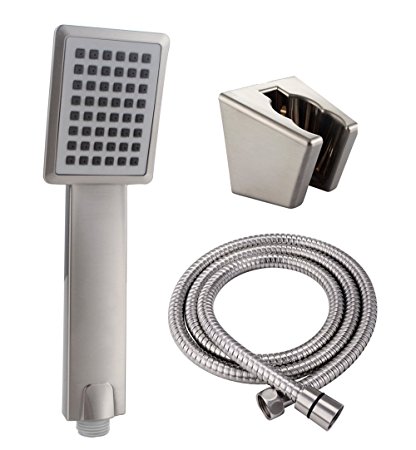 KES LP126-2 Bathroom Lavatory Single Function Handheld Shower Head with Hose and Bracket Modern Square, Brushed Nickel