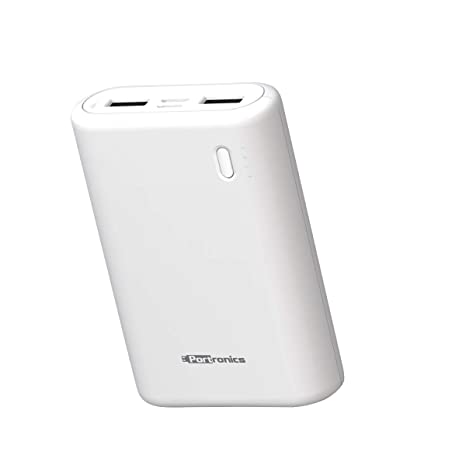 Portronics Indo 10X 10,000mAh Power Bank with LED Indicator, 2.0A Dual Input (Type C   Micro USB) and Dual USB Output (2.1A   1.0A) for All Android and iOS Devices (White)