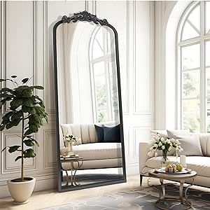 Arendahl Traditional Black Arch Full Wall Mirror, 22"x65" Carved Elegant Rectangle Vintage Mirror with Antique Ornate Frame, Baroque Inspired Home Decor for Vanity Bedroom Entryway