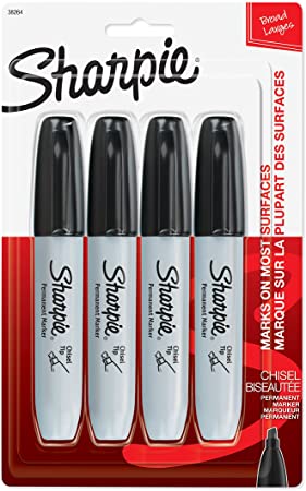 Sharpie Permanent Markers, Chisel Tip, Black, 4 Count