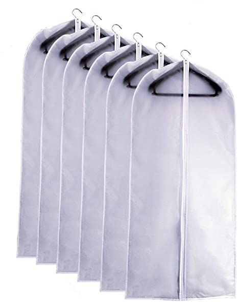 UOUEHRA Garment Bag Clear Plastic Breathable Moth Proof Garment Bags Cover for Long Winter Coats Wedding Dress Suit Dance Clothes Closet Pack of 6 (60 x 140cm/24 x 55'')