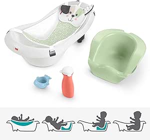 Fisher-Price Baby to Toddler Bath 4-in-1 Sling ‘n Seat Tub with Removable Infant Support and 2 Toys, Puppy Perfection