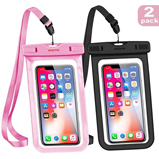 WJZXTEK Waterproof Case Universal Waterproof Phone Pouch IPX8 Phone Case Clear Sensitive PVC Screen Dry Bag for iPhone X 8 8Plus 7 7PLUS 6S Samsung Galaxy S9 S8 S7 HTC10 Google Sony Nokia (2 Pack)