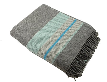 Soft Irish Blanket 54” x 71” Teal & Grey Plaid Irish Made