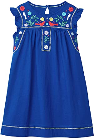 Fiream Toddler Girls Dresses Mexican Floral Casual Cotton Dress for Girls Kids