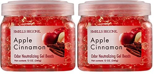 Smells Begone Odor Eliminator Gel Beads - Eliminates Odor in Bathrooms, Cars, Boats, RVs and Pet Areas - Air Freshener Made with Natural Essential Oils (12 OZ) (2, Apple Cinnamon 2 Pack)