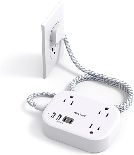 Cruise Ship Essentials, Travel Power Strip with USB C, Flat Plug Extension Cord with 3 Outlets 4 USB Ports(2 USB C), 5 ft Desk Wall Outlet Extender, Non Surge Protector for Cruise, Dorm Room, ETL