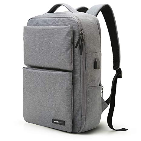 BAGSMART Slim Business Laptop Backpack Water-Resistant Work Bag with Thick Padded Laptop Compartment Fit up to 15.6 Inch, Gray