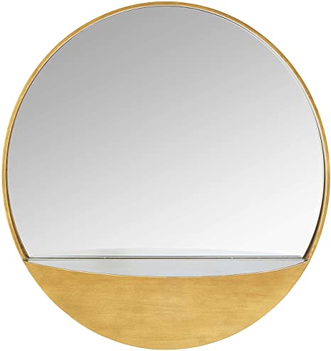 Amazon Brand - Rivet Modern Round Hanging Mirror with Shelf, 18" Diameter, Gold