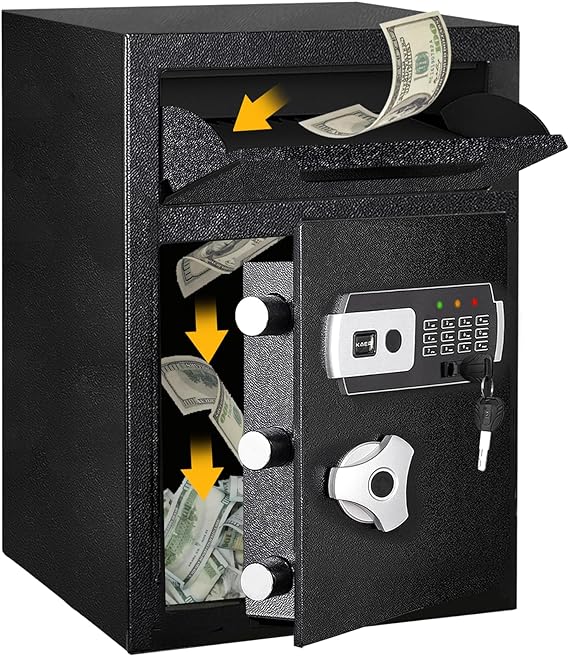 2.5 CUB Depository Drop Safe, Front Drop Slot Lock Box with Digital Combination and Anti-Fishing, Silent Deposit Safe Box, Security Money Safe for Cash Slips Expense Business Office Home