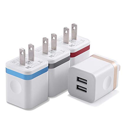 USINFLY USB Wall Charger, UL Certified 4-Pack 2.1A/5V USB Plug Dual Port Charger Block Power Adapter Charging Cube Compatible with Phone 8/7/6S/6S Plus, X Xs Max XR, Samsung, HTC, LG, Moto, and More