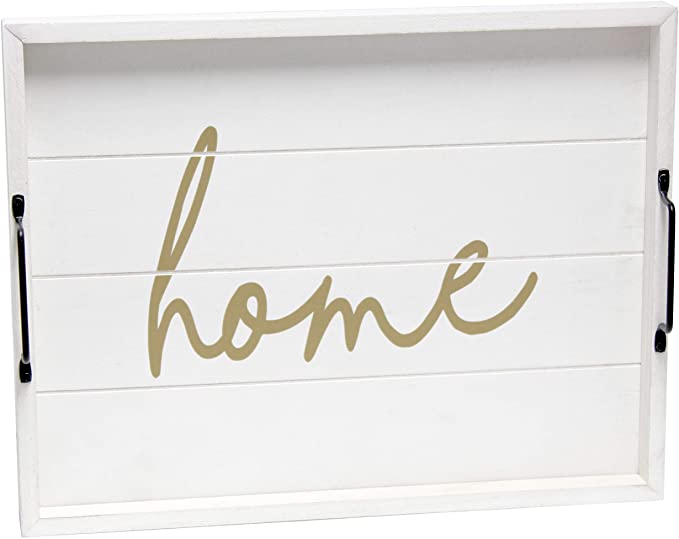Elegant Designs, 15.50" x 12", White Wash Home Decorative Wood Serving Tray w/Handles