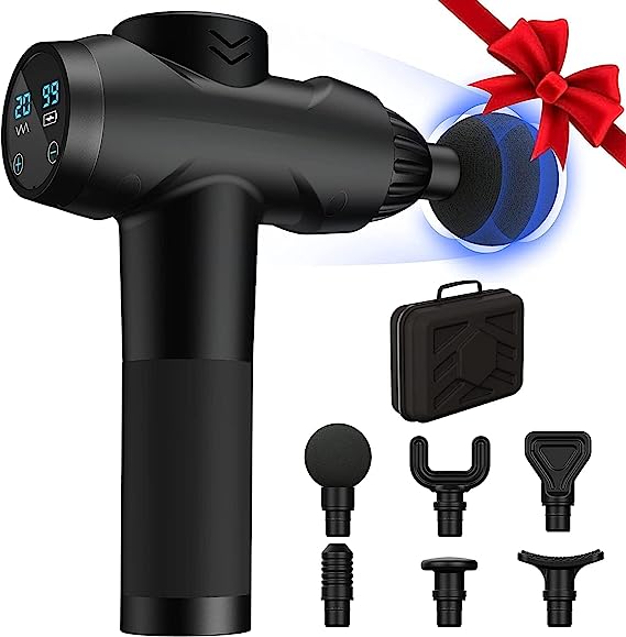 AERLANG Massage Gun,Percussion Massage Gun, Upgrade Muscle Handheld Deep Tissue Massager (Black)-– Six Different Adjustable Heads for Different Muscle Groups - 20 Speed Option