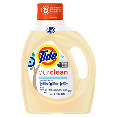 Tide Purclean Liquid Laundry Detergent for Regular and He Washers, Unscented, 75 Ounce