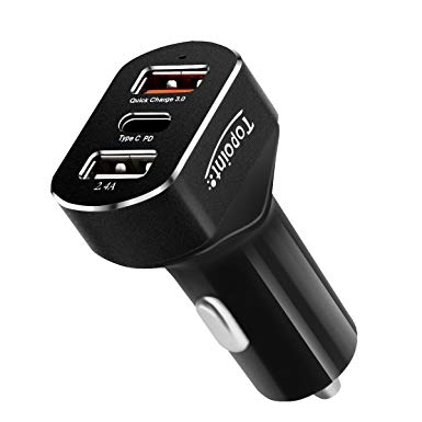 USB Car Charger Adapter,Topoint Fast Universal Car Charger with Quick Charge 3.0 USB Port, 3A Type C Port, 2.4A USB Port for Sumsung S9 /S9  /S8 /S8  iPhone X /8