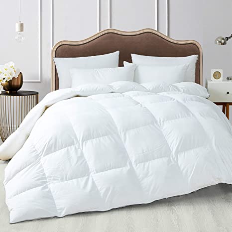 Down Alternative Comforter- Ultra Soft Brushed Microfiber Fill- Hypoallergenic Plush Mircofiber Comforter Duvet Insert- Machine Washable (Queen 90" x 90", Solid White)