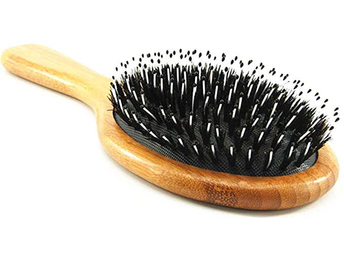 JYHY Keratin Oil Infused Natural Wooden Massage Hair paddle Brush/Beauty SPA Massager Massage Comb/Big Size Hair Detangler Brush Improve Hair Growth,Boar Bristle Pins