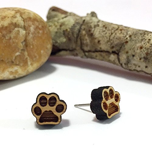 Dog Paw Print Stud Earrings - Bamboo Studs
