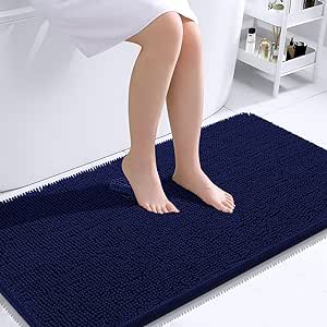 OLANLY Bathroom Rugs 44x24, Extra Soft Absorbent Chenille Bath Rugs, Non-Slip, Dry Quickly, Machine Washable, Bath Mats for Bathroom Floor, Tub and Shower, Navy