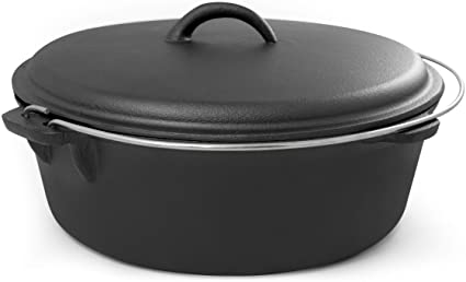 ExcelSteel with Handle, Perfect for Home Cooking and Outdoor Fireside 6 QT Cast Iron Camp Dutch Oven, Black