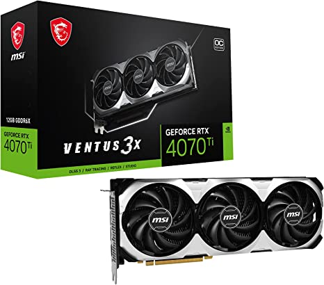 MSI GeForce RTX 4070 Ti VENTUS 3X 12G OC Gaming Graphics Card - 12GB GDDR6X, 2655 MHz, PCI Express Gen 4, 192-bit, 3x DP v 1.4a, HDMI 2.1a (Supports 4K & 8K HDR)