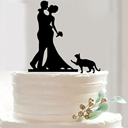 Funny Bride Groom and Pet Cake Topper