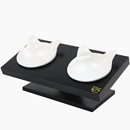 ViviPet 15 Degree Tilted Platform Pet Feeder_ for Pets Under 20lbs - Solid Pine Stand with Ceramic Bowls dog bowl cat bowl