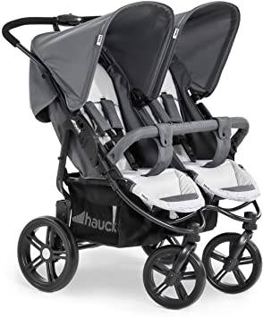 Hauck Roadster Duo SLX Side by Side Double Pushchair up to 36 kg with Lying Position from Birth, Easy Folding, Large Wheels - Black Grey