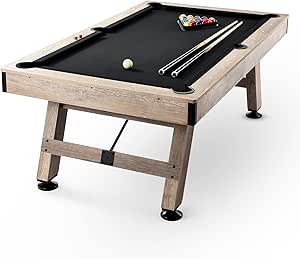 VEVOR Billiards Table, 7 ft Pool Table, Adjust Legs Stable Billiards Table, Pool Table Set Includes Balls, Cues, Chalks and Brush, Wood Color with Black Cloth, Perfect for Family Game Room Kids Adults