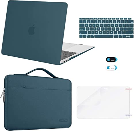 MOSISO Compatible with MacBook Air 13 inch Case 2022 2021 2020 2019 2018 Release A2337 M1 A2179 A1932 Retina Display, Plastic Hard Shell&Bag&Keyboard Skin&Webcam Cover&Screen Protector, Deep Teal