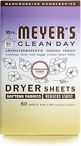 MRS. MEYER'S CLEAN DAY Dryer Sheets, Fabric Softener, Reduces Static, Infused with Essential Oils, Compassion Flower, 80 Count