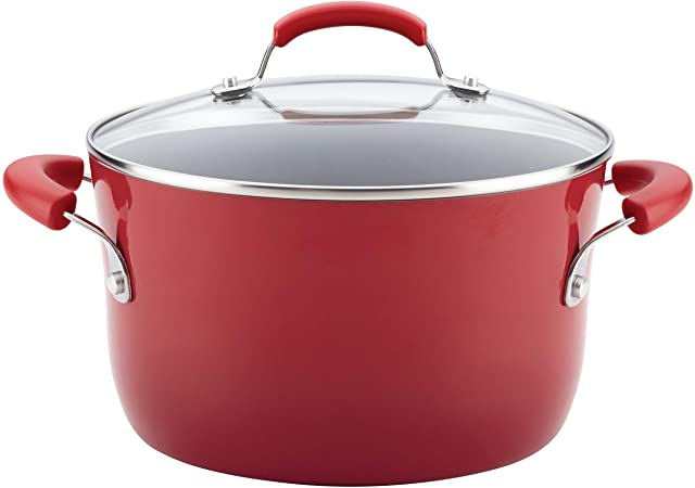 Rachael Ray 17658 Brights Nonstick Stock Pot/Stockpot with Lid - 6 Quart, Red