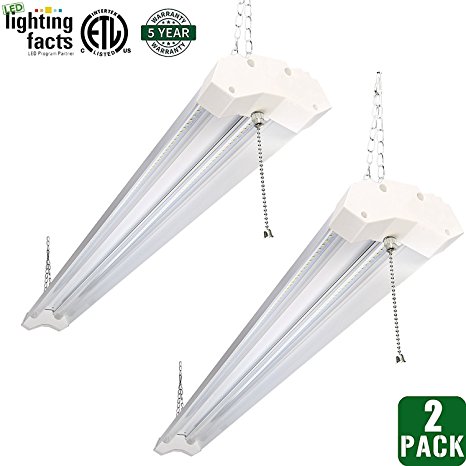 Hykolity Utility LED Shop Light 4ft 40 Watt 4800 Lumen 5000K Daylight White LED Garage Lights ETL Certified Double Integrated Ceiling Lighting Fixture with Pull Cord Switch Pack of 2