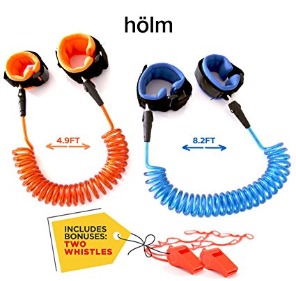Toddler harness walking leash- child anti lost wrist link - child safety harness - 2 pack (4.9ft & 8.2ft )- child safety velcro wrist link - 2 Bonus Whistles